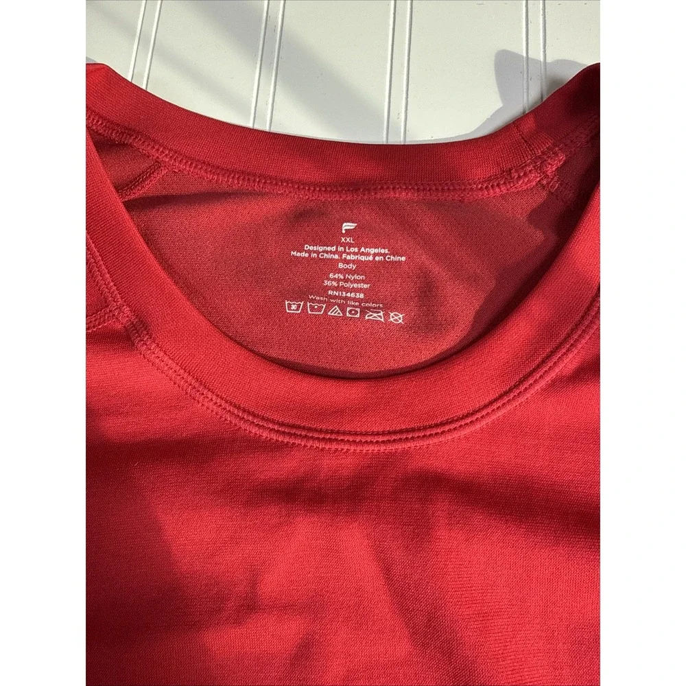 Fabletics‎ Shirt Men XXL Red Solid Long Sleeve Casual Crew Neck Workout Gym